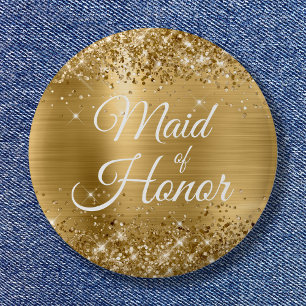 Maid of Honour Glittery Gold Foil 6 Cm Round Badge