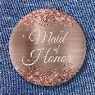 Maid of Honour Glittery Rose Gold Foil 6 Cm Round Badge