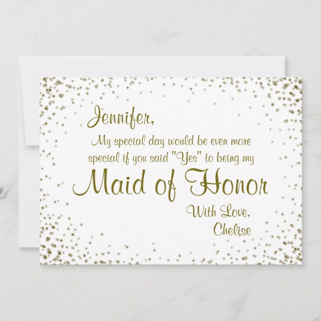 Maid of Honour | Gold Confetti Invitation (Front)