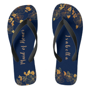 Maid of Honour Gold Foliage Navy Blue Jandals