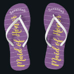 Maid of Honour Golden Yellow and Purple Jandals<br><div class="desc">Golden Yellow White Stripes Pattern - Change to Any Colour by clicking customise. And say anything you want. Make these one of a kind flip flops that have YOUR message on them. Be the talk of the beach! Personalised with your name or whatever and title or your text here. You...</div>