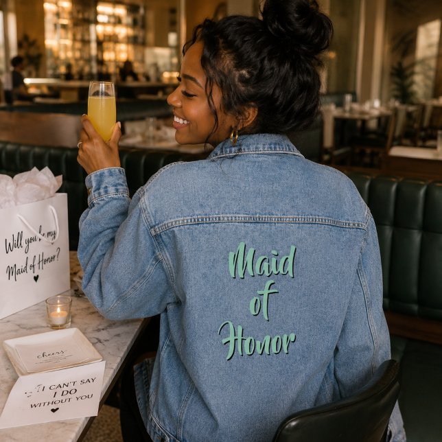 Maid of Honour Green Wedding Colours Denim Jacket (Creator Uploaded)