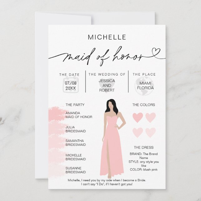Maid of Honour Info Blush Pink Palette Infographic Invitation (Front)
