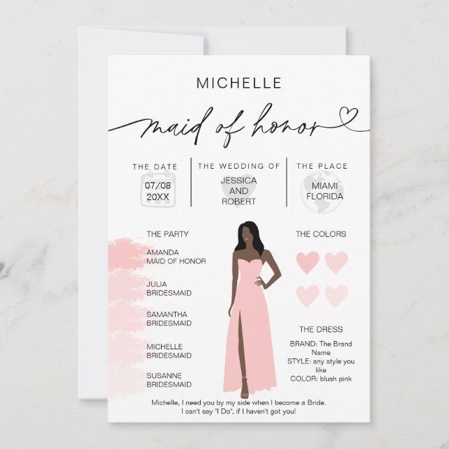 Maid of Honour Info Blush Pink Palette Infographic Invitation (Front)