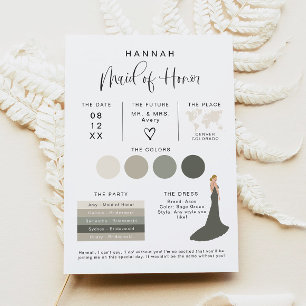 Maid of Honour Info Card, Bridal Party Proposal Invitation