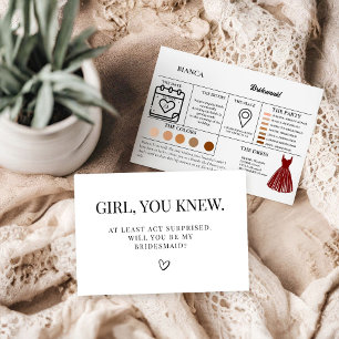 Maid of honour info card bridal proposal Card