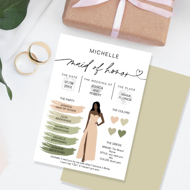 Maid of Honour Info Sage Colour Palette Infographi Invitation (Creator Uploaded)