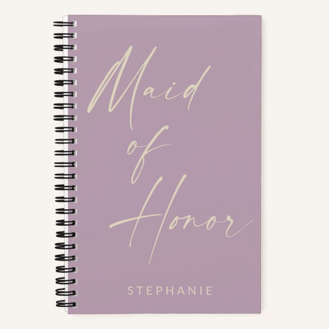 Maid of Honour Minimalist Lilac Personalised Notebook (Front)