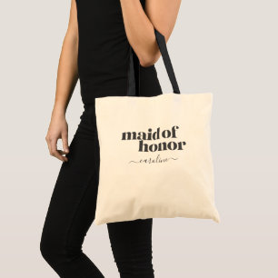 Maid of Honour Minimalist Modern Black Custom Tote Bag