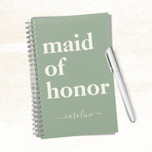 Maid of Honour Minimalist Modern Name Sage Green Notebook