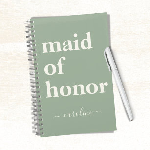 Maid of Honour Minimalist Modern Name   Sage Green Notebook