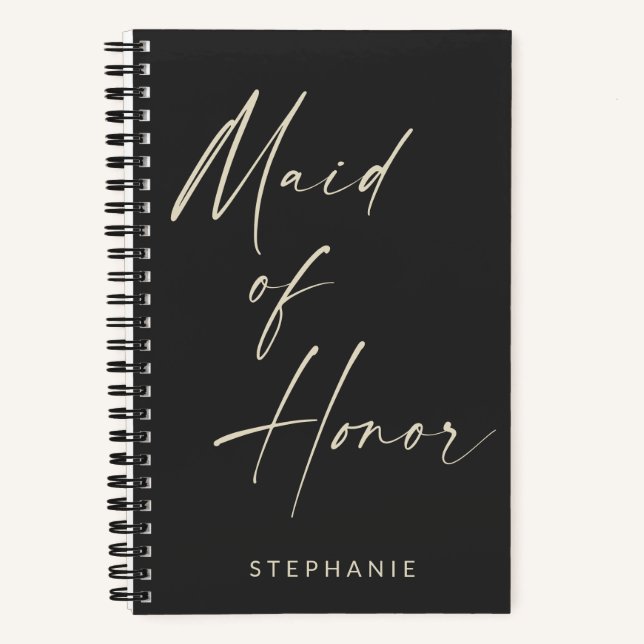 Maid of Honour Minimalist Personalised Black Notebook (Front)