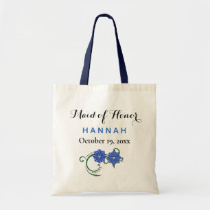 Maid of Honour Modern Typography Blue Wedding Tote Bag