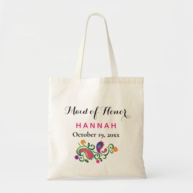 Maid of Honour Modern Typography Script Wedding Tote Bag (Front)