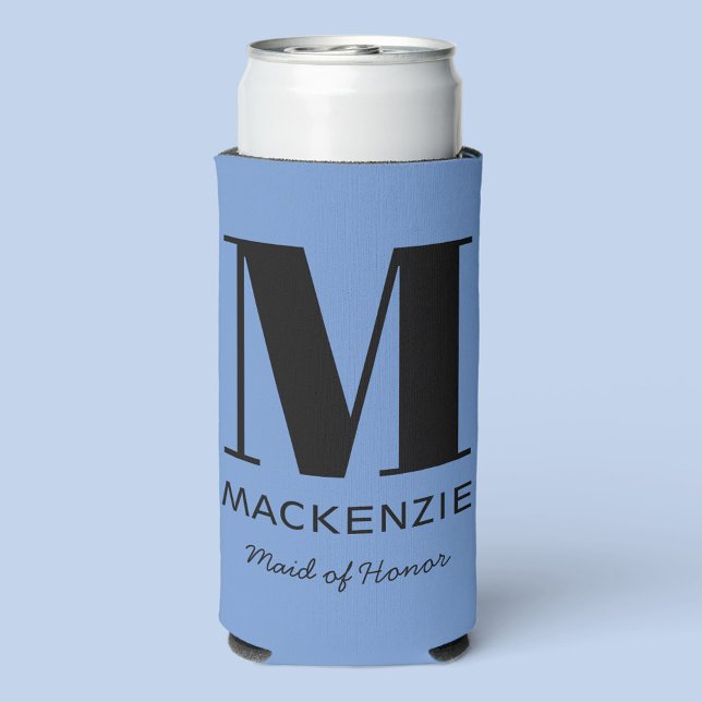 Maid of Honour Monogram Name Blue Seltzer Can Cooler (Creator Uploaded)