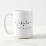 Maid of honour Name I can't say I do without You Coffee Mug<br><div class="desc">Delight your Maid of honour with the Maid of honour Name "I Can't Say I Do Without You" Coffee Mug, a perfect addition to your bridesmaid proposal package. This personalised mug showcases an elegant script font that beautifully displays your friend's name, accompanied by modern typography for the title "Maid of...</div>