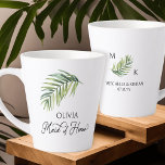 Maid of Honour Palm Leaf Bridal Party Latte Mug<br><div class="desc">Bridal party gift mug to personalise for your Maid of Honour - or anyone in your wedding party. Maid of Honour is lettered in swirly handwritten calligraphy and, you can easily switch this to a different role, by entering the design tool or messaging me for assistance. The design features a...</div>