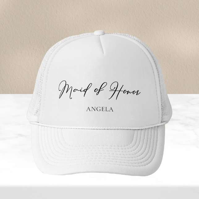 Maid of Honour Personalised Chic Minimalist Weddin Trucker Hat (Creator Uploaded)