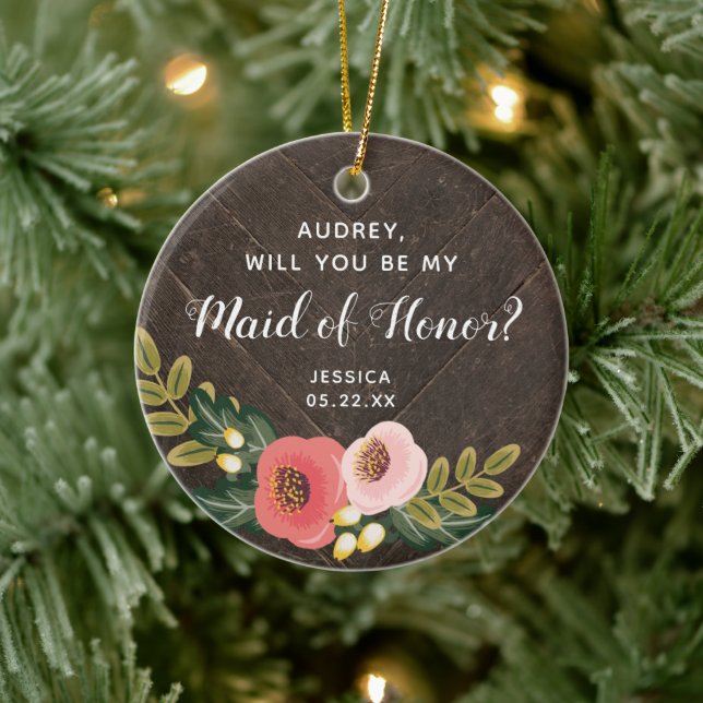 Maid Of Honour Personalised Farmhouse Boho Florals Ceramic Tree Decoration (Tree)