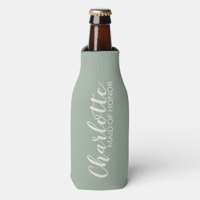 Maid of Honour Personalised Name | Sage Green Bottle Cooler (Bottle Front)