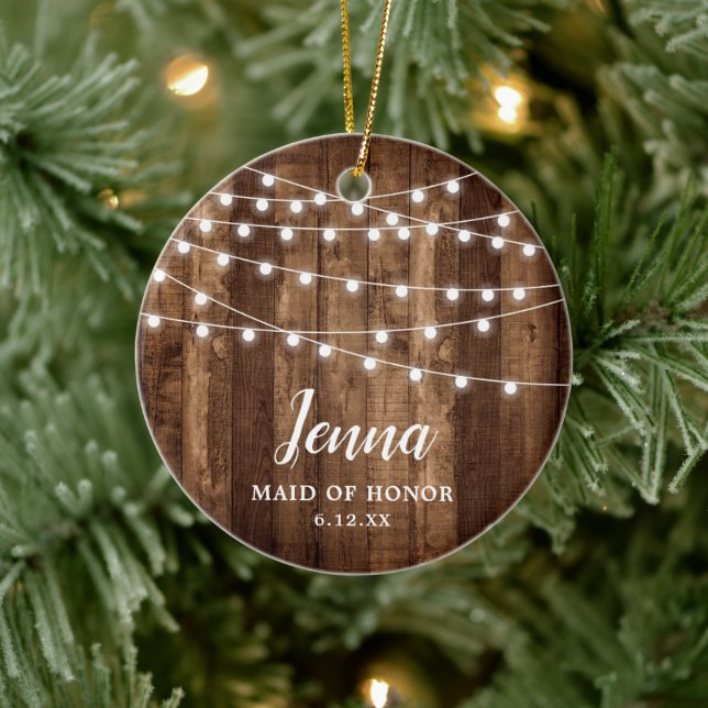 Maid Of Honour Personalised Woodgrain String Light Ceramic Tree Decoration (Tree)