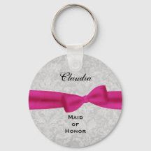 Maid of Honour Pink Bow Silver Damask E001