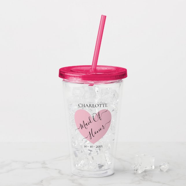 Maid Of Honour Pink Bridal Party Personalised  Acrylic Tumbler (Back Ice)
