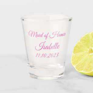 Maid of Honour Pink Custom Name Gifts Wedding Shot Glass