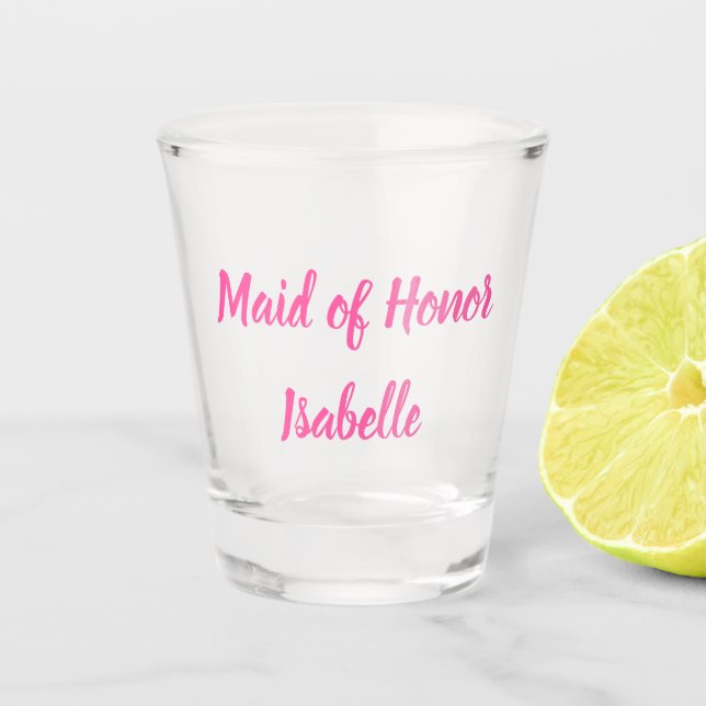 Maid of Honour pink Custom Name Gifts Wedding Shot Glass (Front)