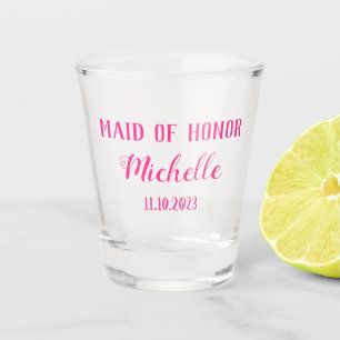 Maid of Honour Pink Custom Name Gifts Wedding Shot Glass
