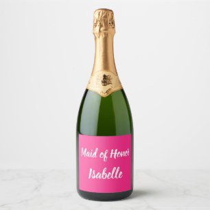 Maid of Honour pink Custom Name Gifts Wedding Sparkling Wine Label