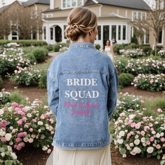 Maid of Honour Pink Custom Wedding Bachelorette  Denim Jacket (Wedding Back)