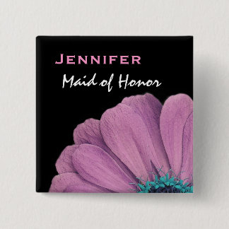 Maid of Honour Pink Daisy Custom Name Wedding 15 Cm Square Badge