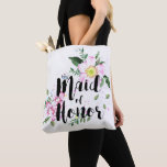 Maid of honour Pink Floral Watercolor Wedding Tote Bag<br><div class="desc">The design features a modern watercolor floral design with a calligraphy text.</div>