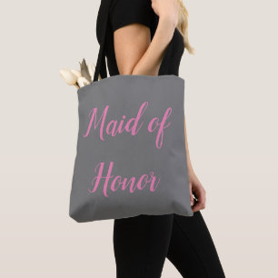 Maid of Honour Pink Grey Script Elegant Wedding Tote Bag