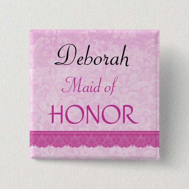 Maid of Honour Pink Lace Wedding Pin (Front)