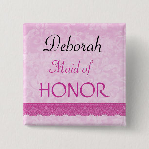 Maid of Honour Pink Lace Wedding Pin