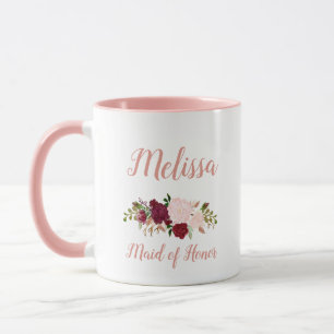 Maid of Honour Pink Marsala Floral Wedding Mug