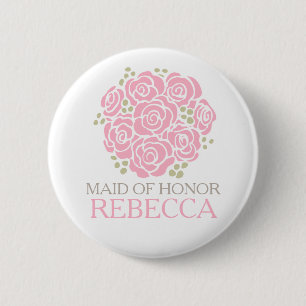 Maid of honour pink posy named wedding pin button