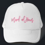 Maid Of Honour Pink Script Trucker Hat<br><div class="desc">Says "maid of honour" featuring a trendy brush script in hot pink</div>