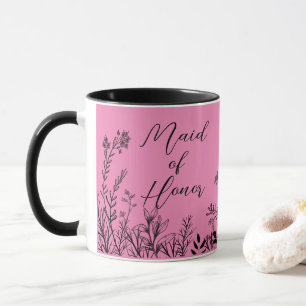 Maid of Honour Pink Wild Flower Doodles Mug