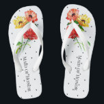 Maid of Honour Polka Dot Floral Jandals<br><div class="desc">Black Polka Dots all over  with red and yellow daisy  floral bouquets on the toes,  the words Maid of Honour on the instep that can be removed or changed.  A fun loving beach  or pool sandal for destination weddings.</div>