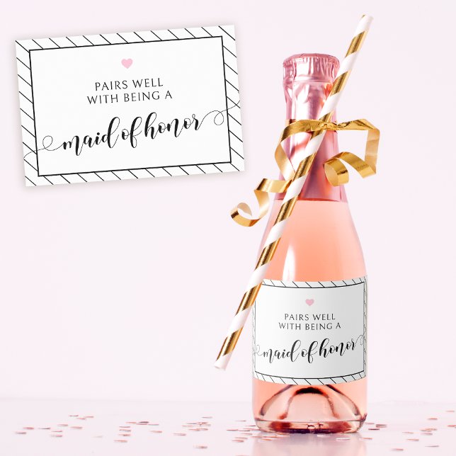 Maid of honour proposal black pink Sparkling Wine  Label (Creator Uploaded)