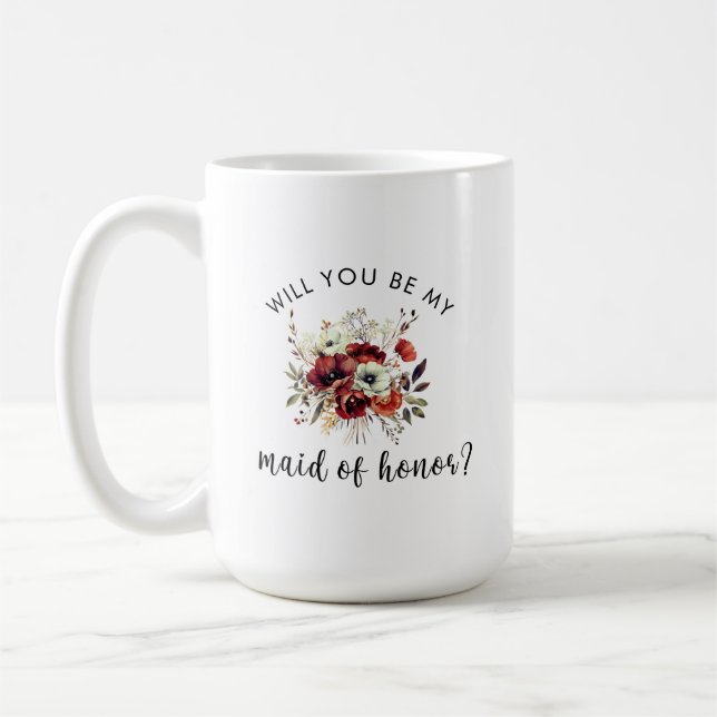 Maid of honour Proposal Floral Heartfelt Note Coffee Mug (Left)