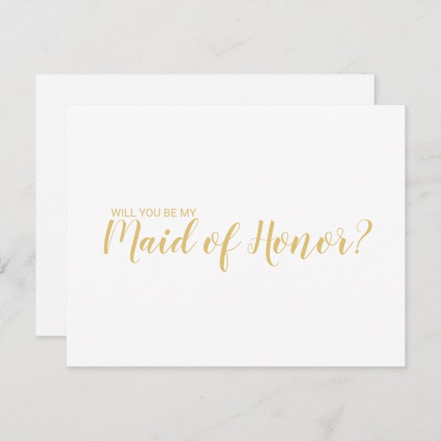 Maid of Honour Proposal Modern Script Gold Invitation (Front/Back)
