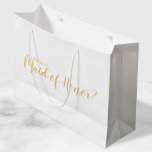 Maid of Honour Proposal Modern Script Gold Large Gift Bag<br><div class="desc">"Will You Be My Maid of Honour?" Modern Script White and Gold Maid of Honour Proposal Gift Bag featuring title "Will You Be My Maid of Honour?" in gold modern script font style on white background. Please Note: The foil details are simulated in the artwork. No actual foil will be...</div>