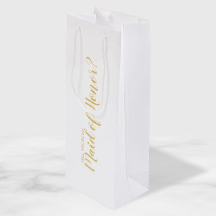 Maid of Honour Proposal Modern Script Gold Wine Gift Bag