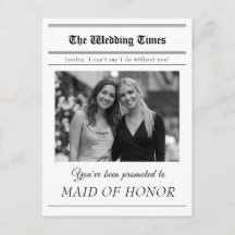 Maid of Honour Proposal Photo Newspaper