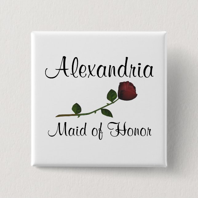 "Maid of Honour" - Red Long Stemmed Rose [a2] 15 Cm Square Badge (Front)
