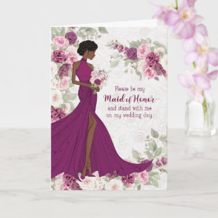 Maid of Honour Request Plum Ranunculus Brown Skin Card